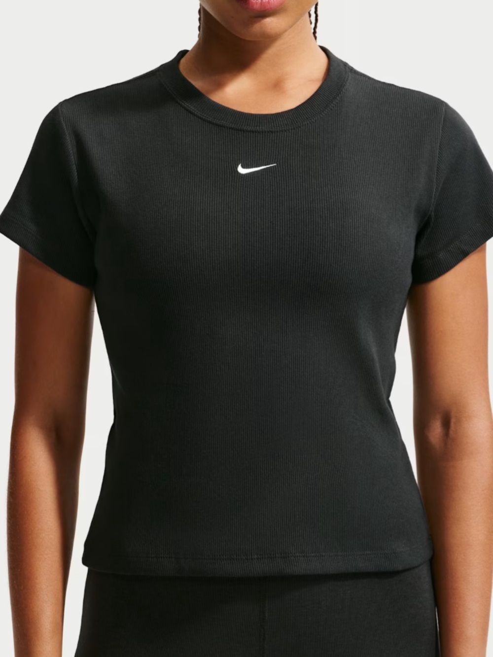 Nike The Nike Tee Black Ribbed Short Sleeve Crew Tee W/ White Swoosh Sz M fitted